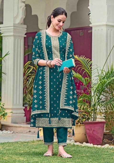 Teal Embroidery Georgette Salwar Suit