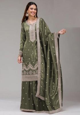 Mehendi Embroidery Gold Crush Salwar Suit