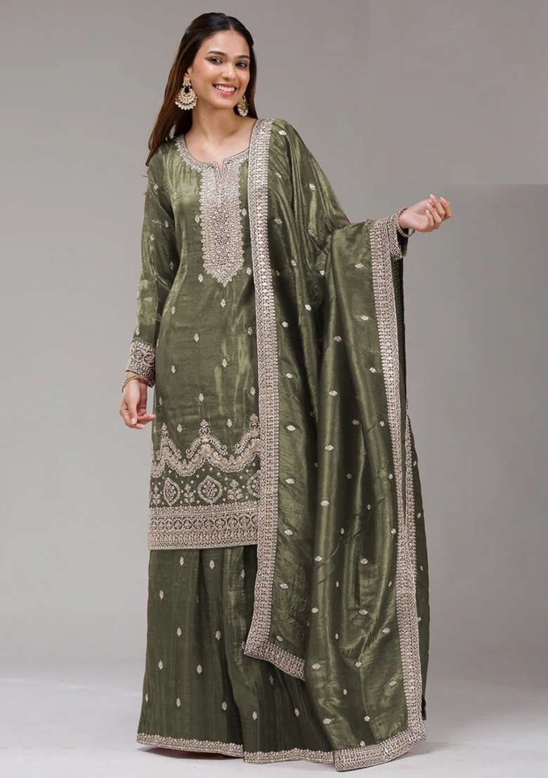 Mehendi Embroidery Gold Crush Salwar Suit - Indya