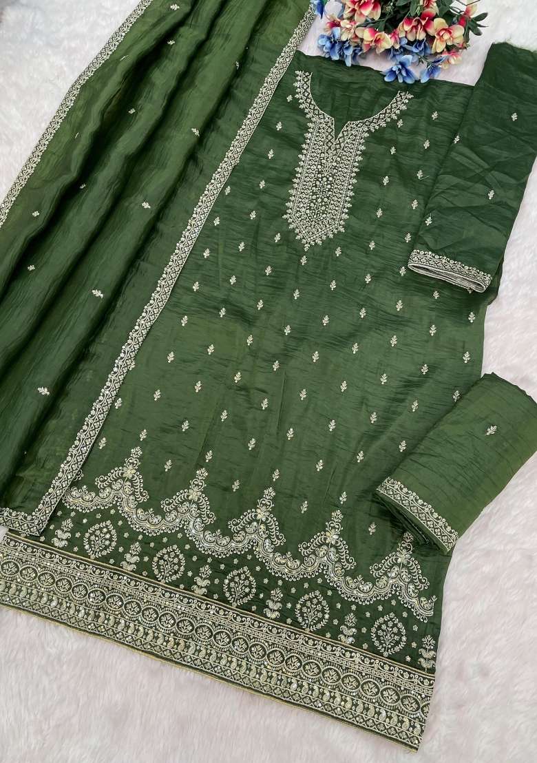 Mehendi Embroidery Gold Crush Salwar Suit - Indya