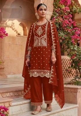 Orange Embroidery Rangoli Salwar Suit