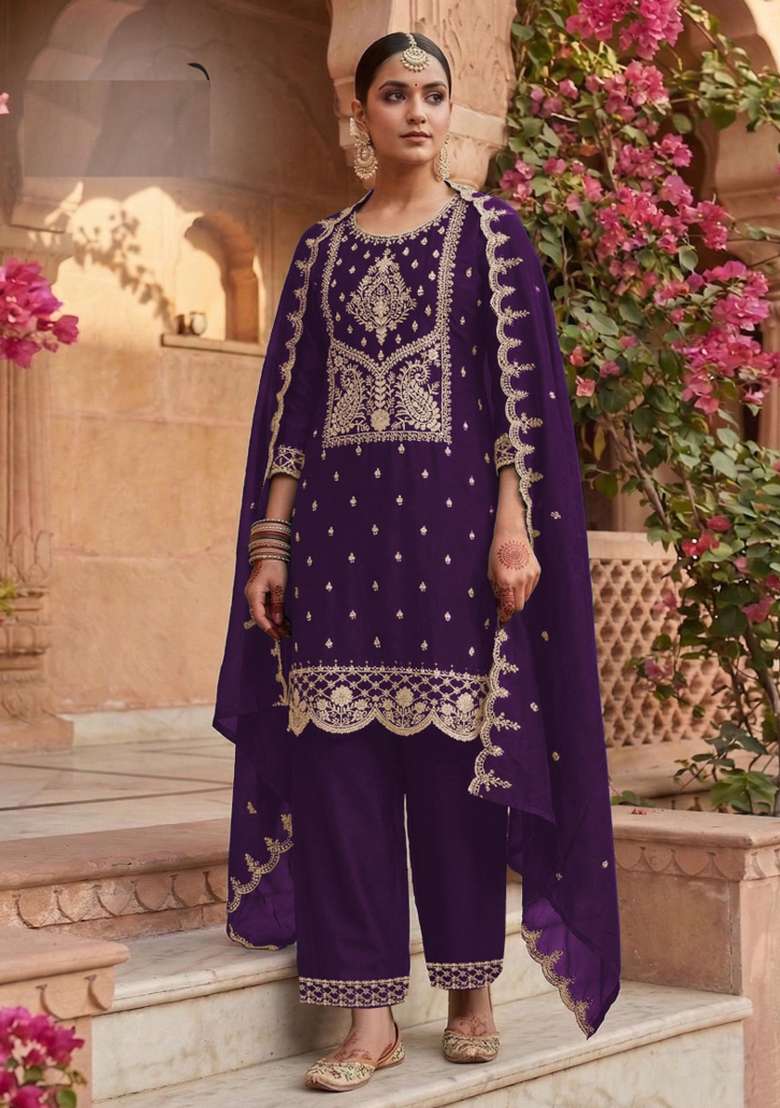 Purple Embroidery Rangoli Salwar Suit - Indya
