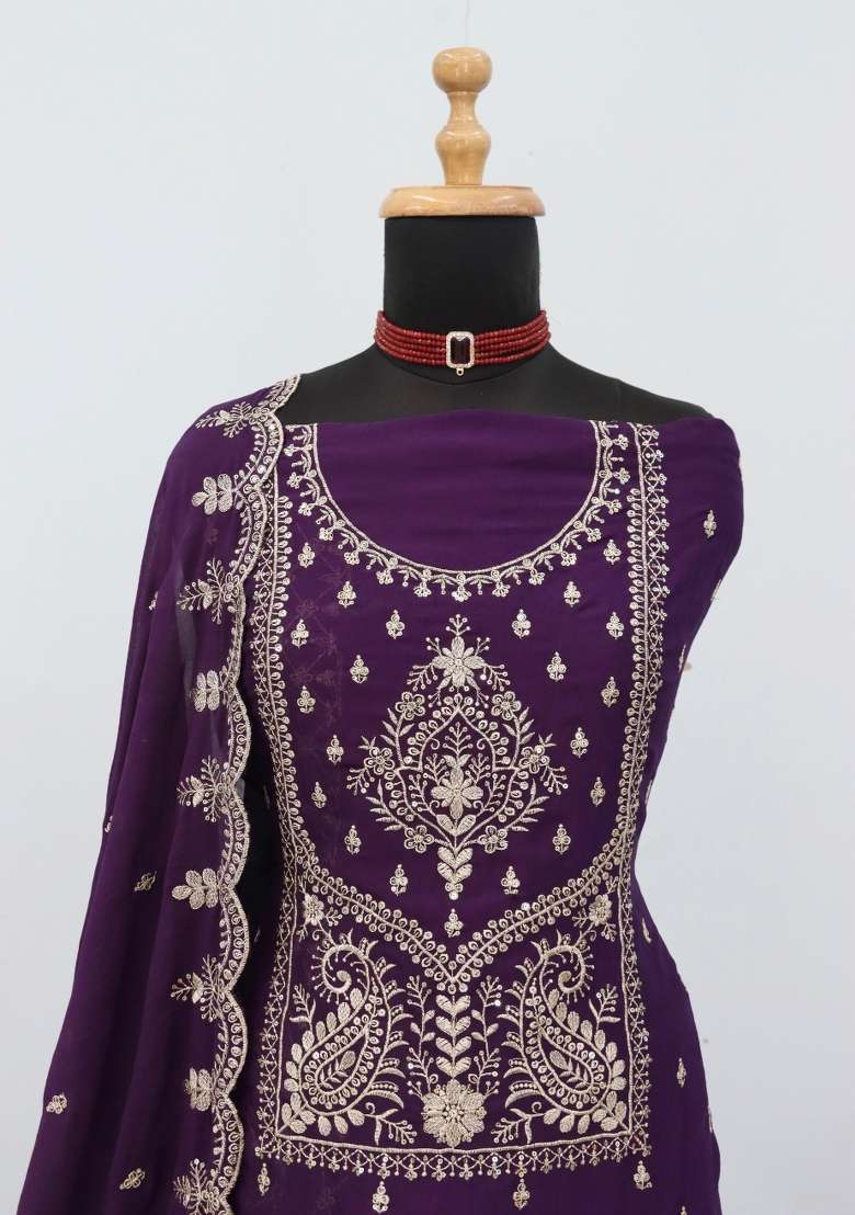 Purple Embroidery Rangoli Salwar Suit - Indya