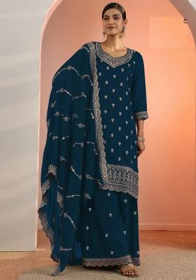 Blue Embroidery Georgette Salwar Suit