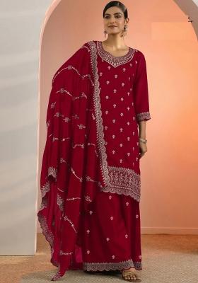 Red Embroidery Georgette Salwar Suit