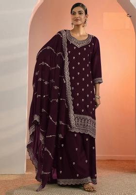 Wine Embroidery Georgette Salwar Suit