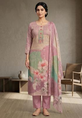Pink Printed Linen Salwar Kameez
