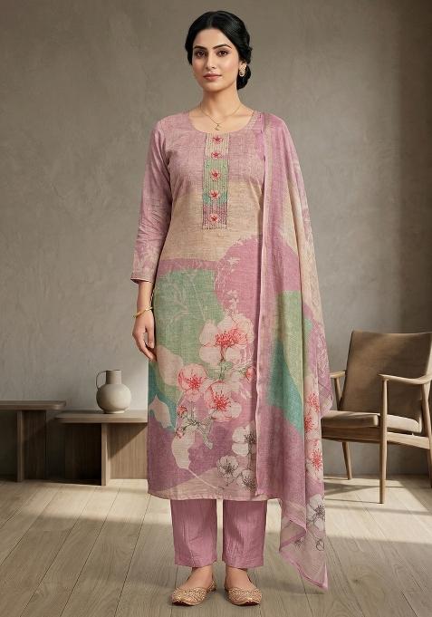 Pink Printed Linen Salwar Kameez