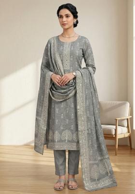 Grey Printed Linen Salwar Kameez