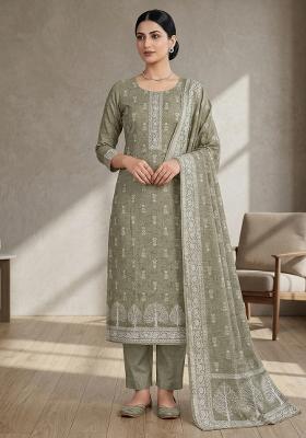 Olive Printed Linen Salwar Kameez