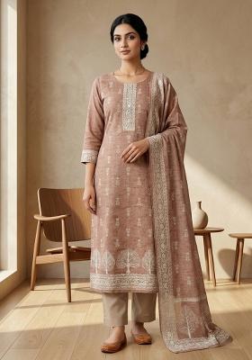 Rust Printed Linen Salwar Kameez