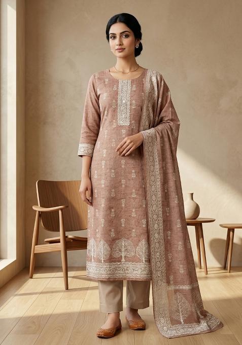 Rust Printed Linen Salwar Kameez