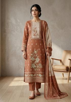 Orange Printed Linen Salwar Kameez
