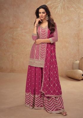 Rani Pink Embroidery Silk Salwar Kameez