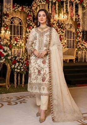 White Embroidery Chiffon Pakistani Suit Set