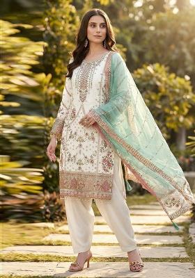 White Embroidery Georgette Pakistani Suit Set