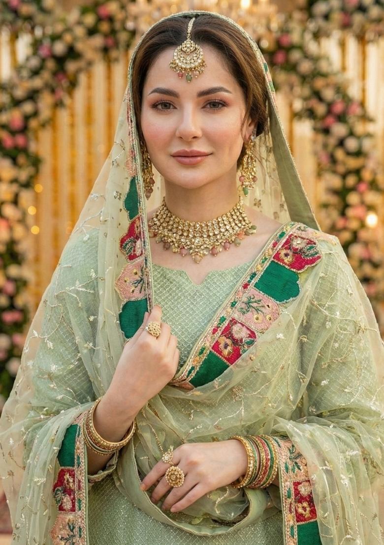 Green Embroidery Georgette Pakistani Suit Set - Indya