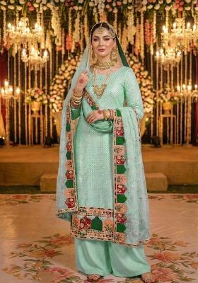 Sky Blue Embroidery Georgette Pakistani Suit Set