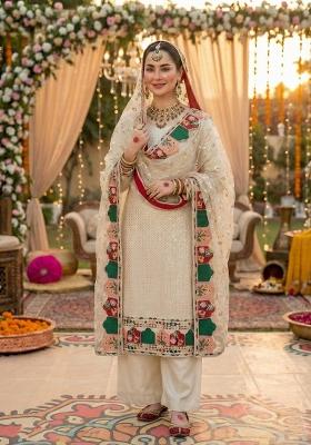 Beige Embroidery Georgette Pakistani Suit Set