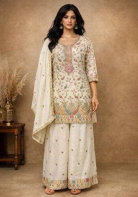 White Embroidery Silk Salwar Kameez