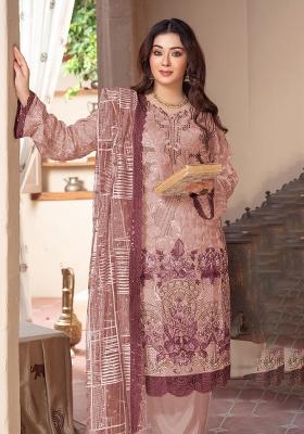 Brown Embroidery Chiffon Pakistani Suit Set