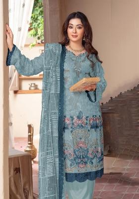 Blue Embroidery Chiffon Pakistani Suit Set