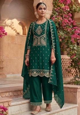 Dark Green Embroidery Silk Salwar Kameez