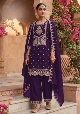 Purple Embroidery Silk Salwar Kameez