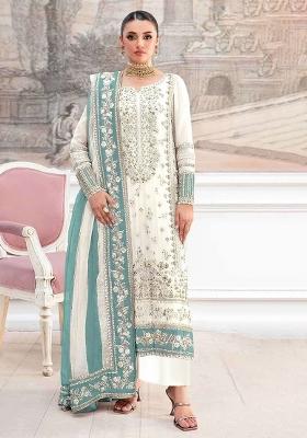 White Embroidery Silk Pakistani Suit Set