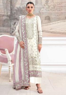 White Embroidery Silk Pakistani Suit Set