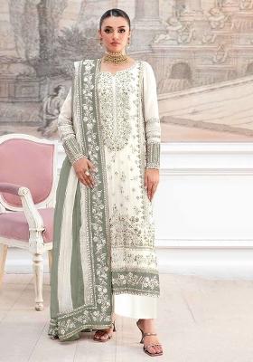 White Embroidery Silk Pakistani Suit Set