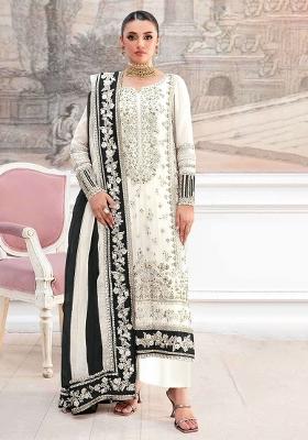 White Embroidery Silk Pakistani Suit Set