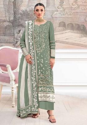 Green Embroidery Silk Pakistani Suit Set