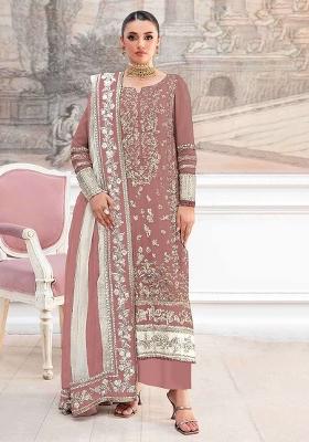 Peach Embroidery Silk Pakistani Suit Set