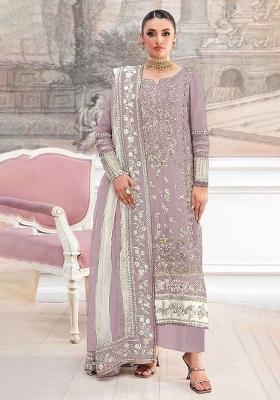 Lavender Embroidery Silk Pakistani Suit Set