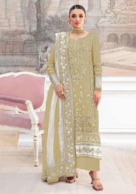 Mustard Embroidery Silk Pakistani Suit Set