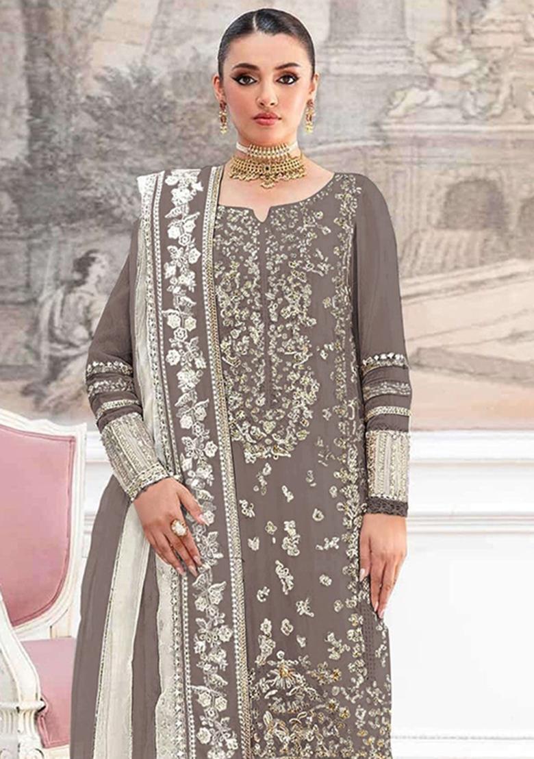 Bronze Embroidery Silk Pakistani Suit Set - Indya