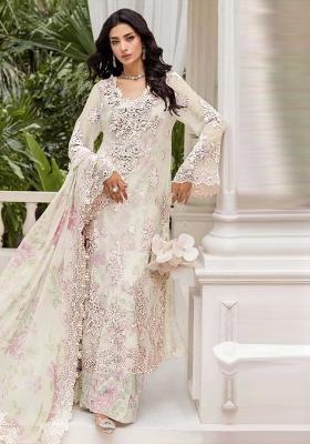 Off White Embroidery Chiffon Pakistani Suit Set