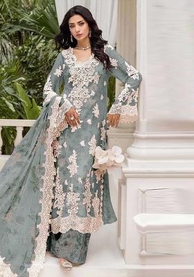 Grey Embroidery Chiffon Pakistani Suit Set