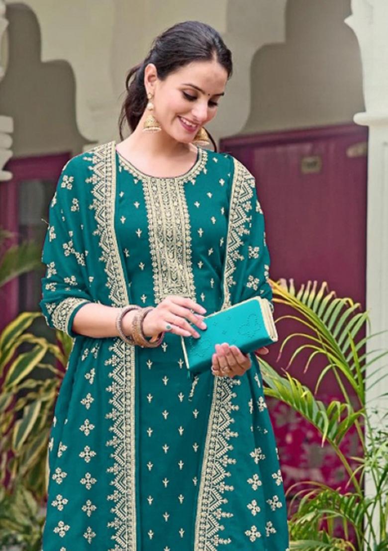 Emerald Embroidery Georgette Salwar Kameez - Indya