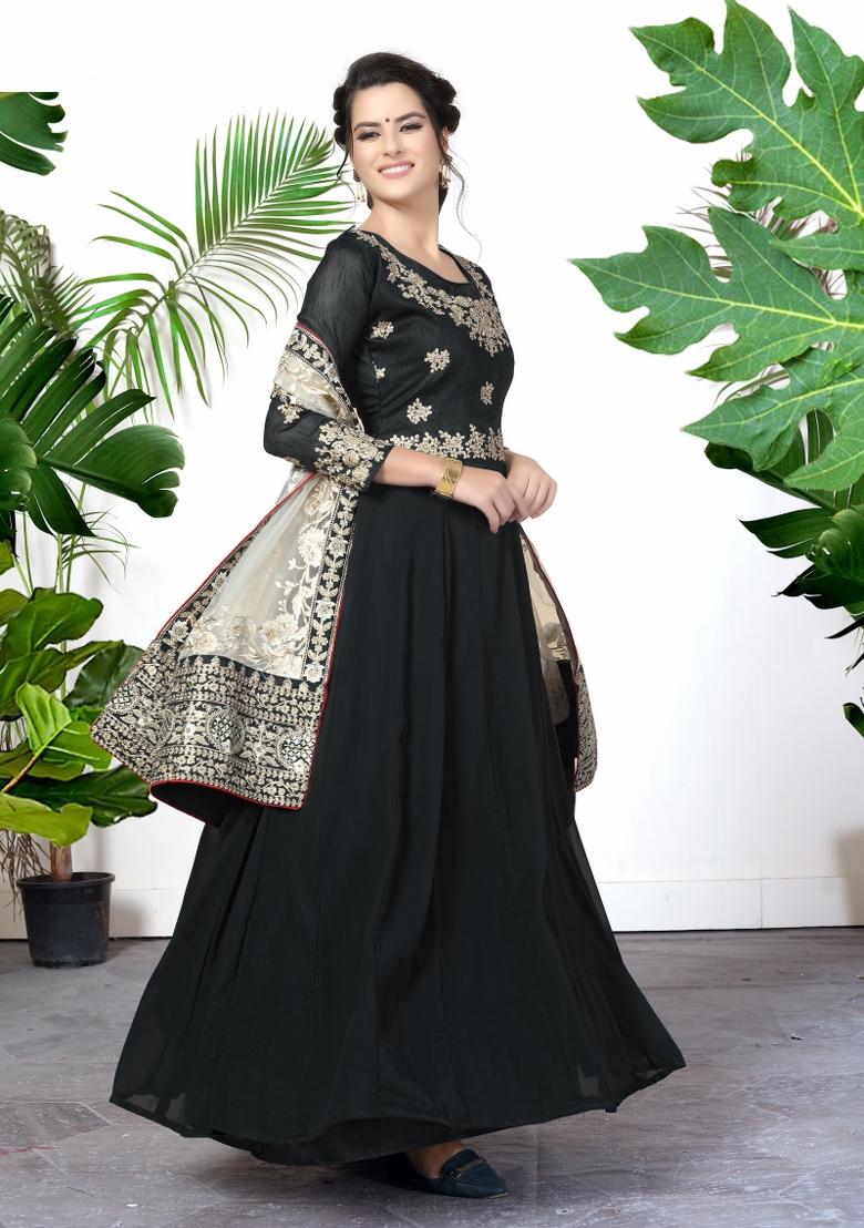 Blue Embroidery Georgette Sharara Set - Indya