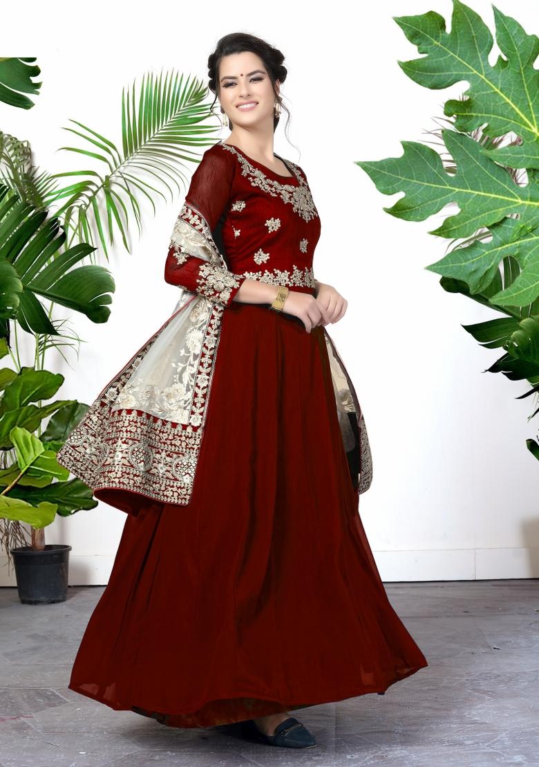 Red Embroidery Georgette Sharara Set - Indya