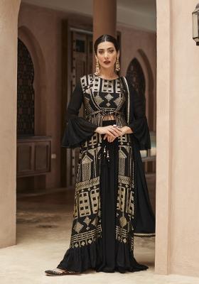 Black Embroidery Georgette Sharara Set