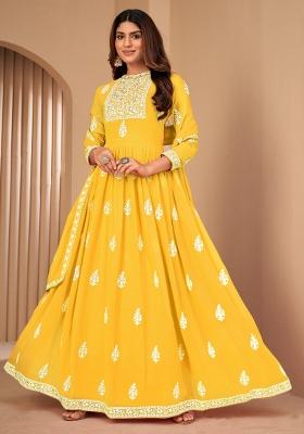 Yellow Embroidery Georgette Sharara Set