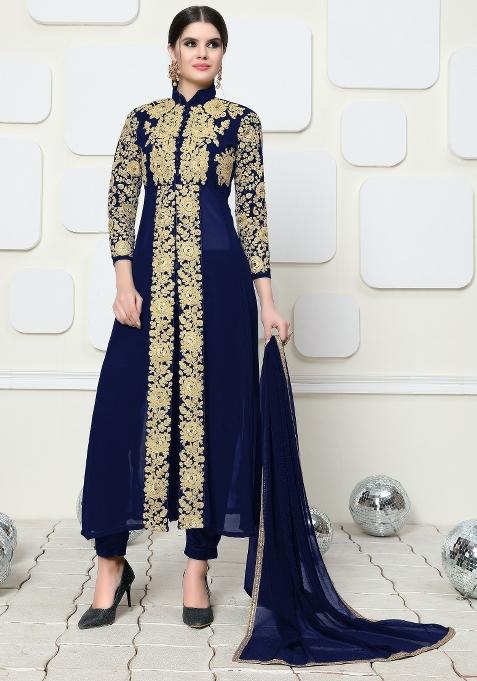 Blue Embroidery Georgette Sharara Set