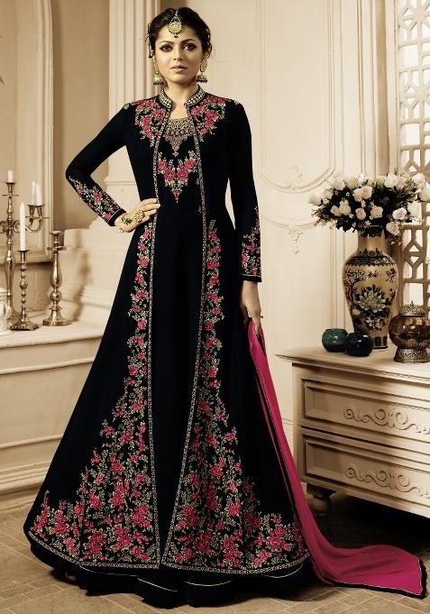 Black Embroidery Georgette Sharara Set