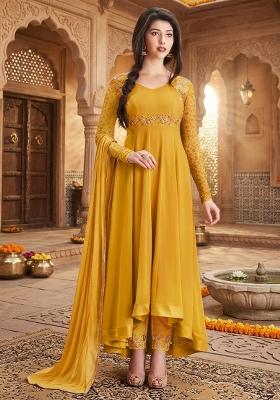 Yellow Embroidery Georgette Sharara Set