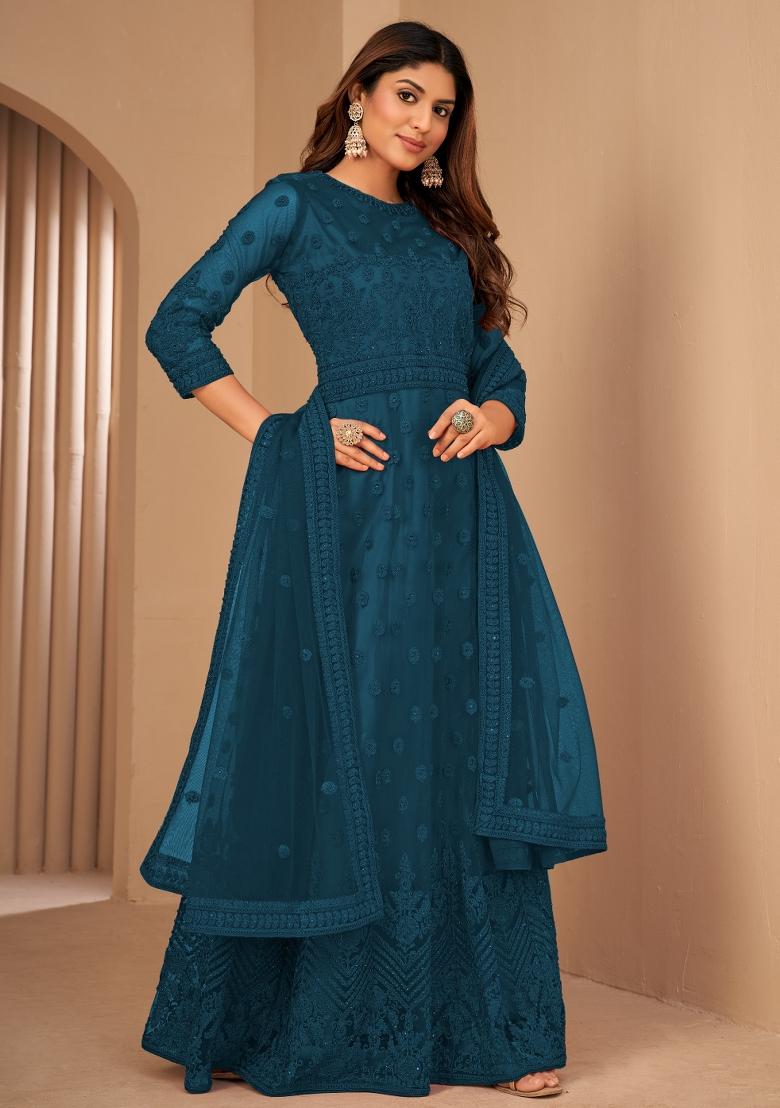 Rama Embroidery Net Sharara Set - Indya