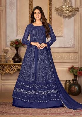 Blue Embroidery Georgette Sharara Set
