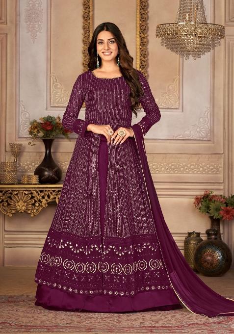Purple Embroidery Georgette Sharara Set